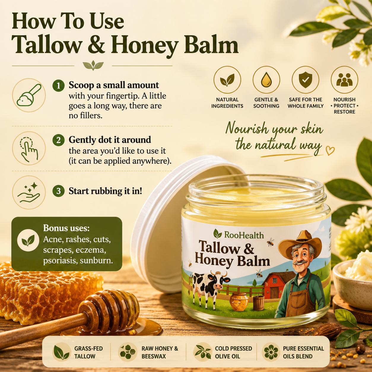 ROH™ Grass-Fed Tallow & Honey Balm