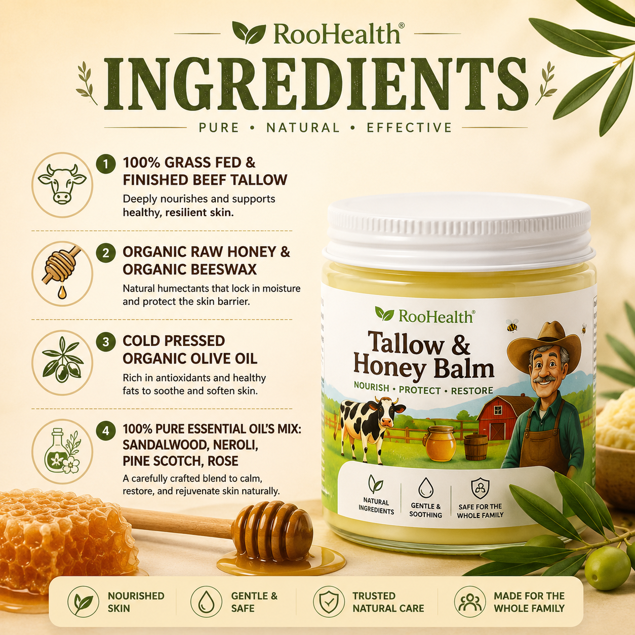 ROH™ Grass-Fed Tallow & Honey Balm
